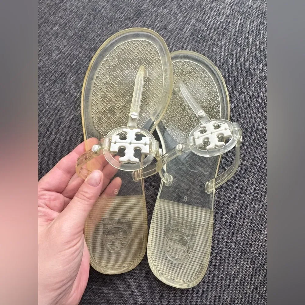TORY BURCH Women’s Mini Miller Jelly Thong Flip Flop Sandals Clear Sz 8